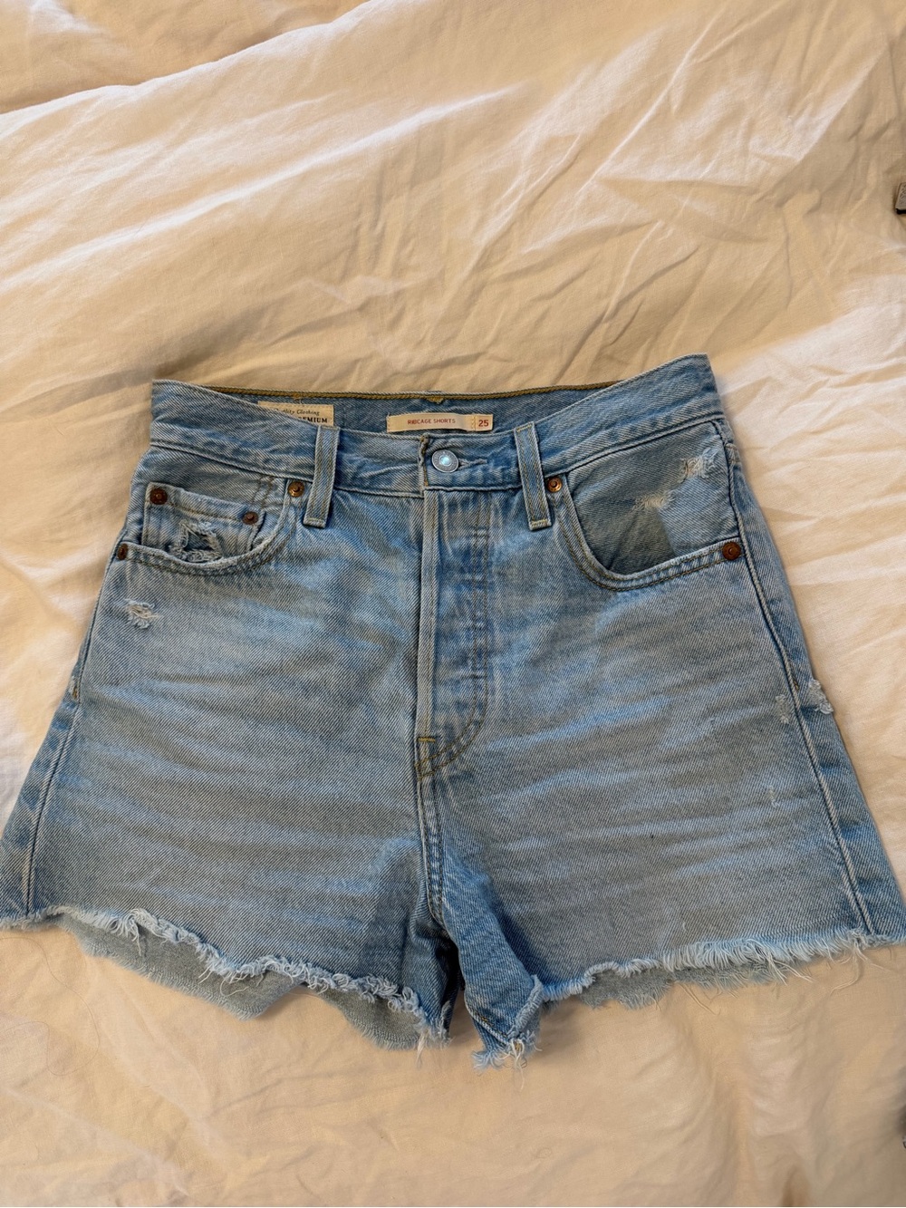 Levi's Light Blue High-Rise “Rib Cage” Denim Shorts